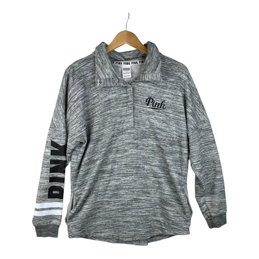 Pink by Victoria's Secret Quarter Snap Logo Pullover size Small Heather Grey